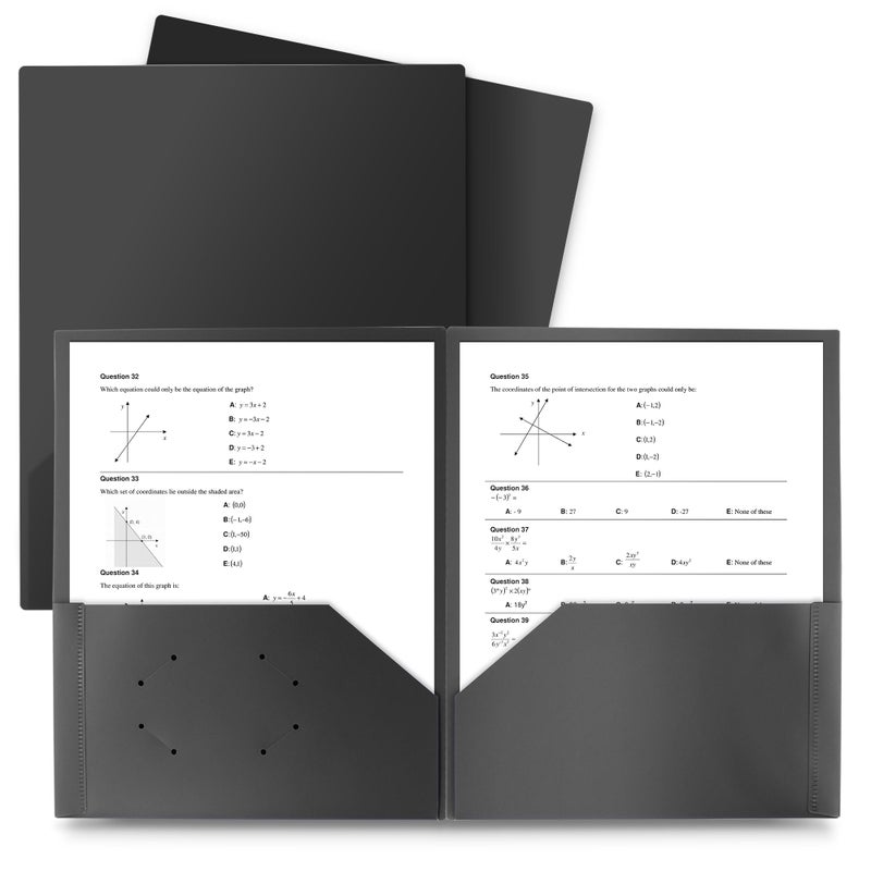 Dunwell Plastic Folders with Pockets  (Black  3-Pack)  2 Pocket Poly Folders for School  Home or Office  Durable Heavy Duty File Folders  Plus Labels - Image 1